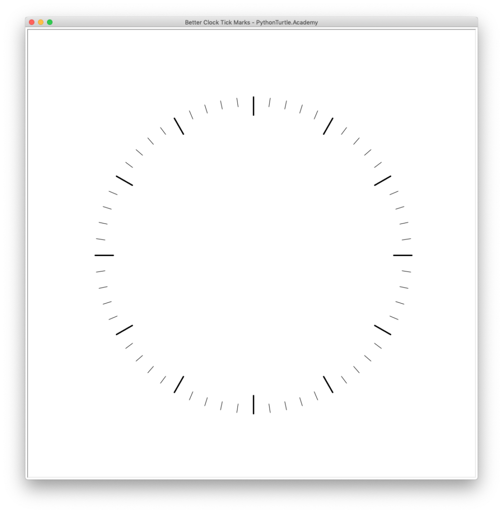 Major and Minor Watch Tick Marks Python and Turtle