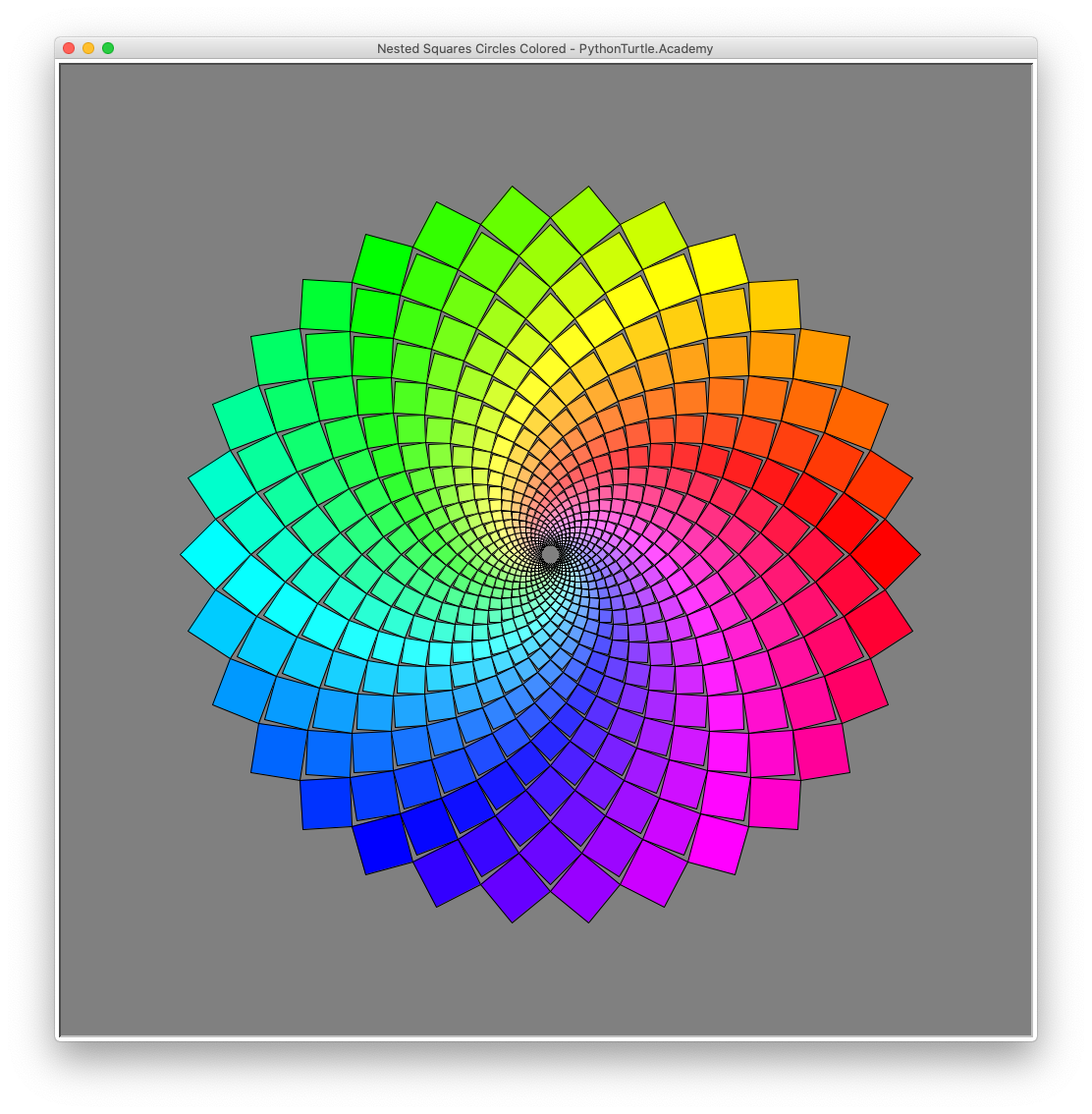 Colored Nested Circle of Squares with Python and Turtle – Python and Turtle