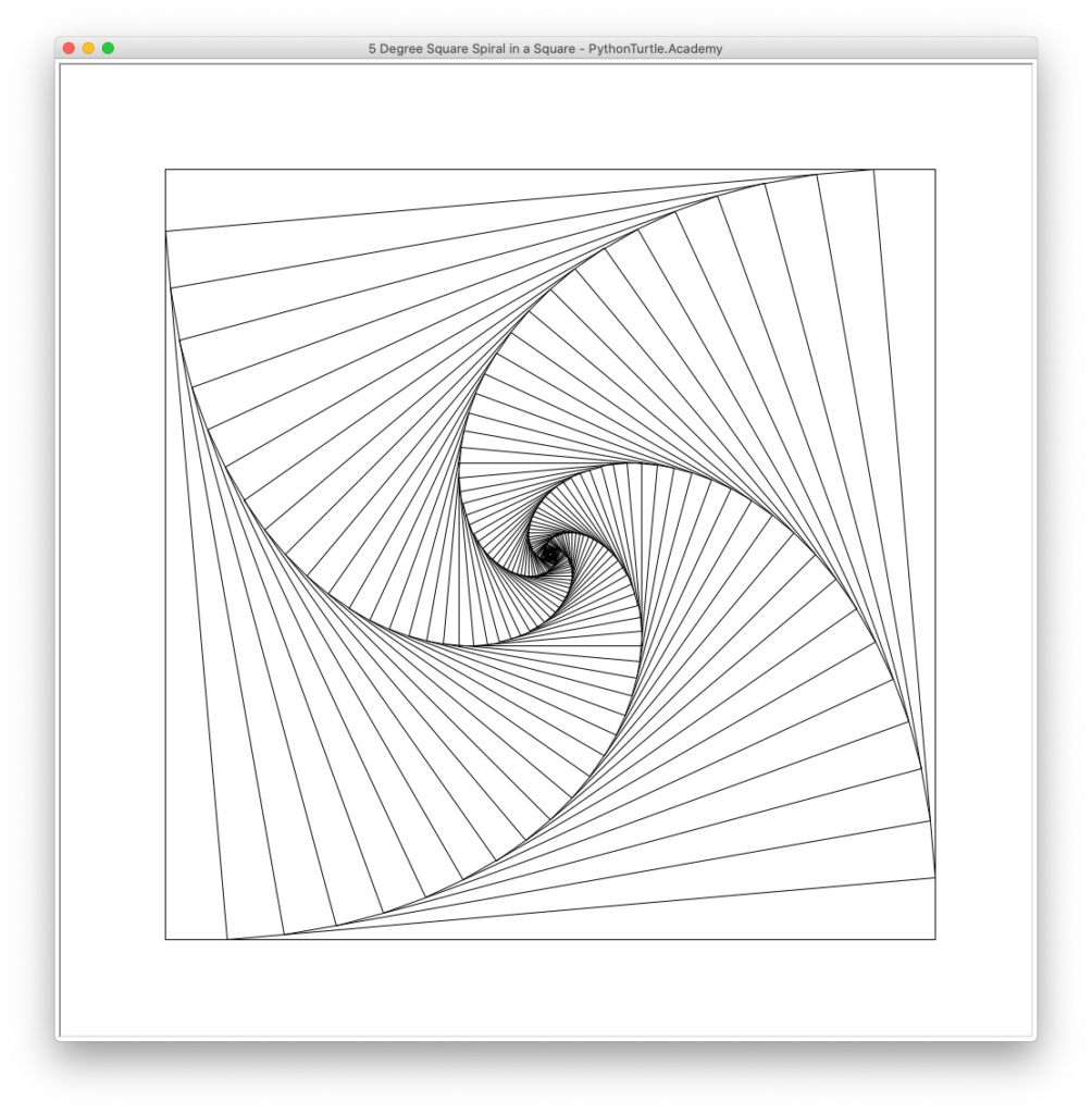 5 Degree Square Spiral in a Square (Source Code) – Python and Turtle